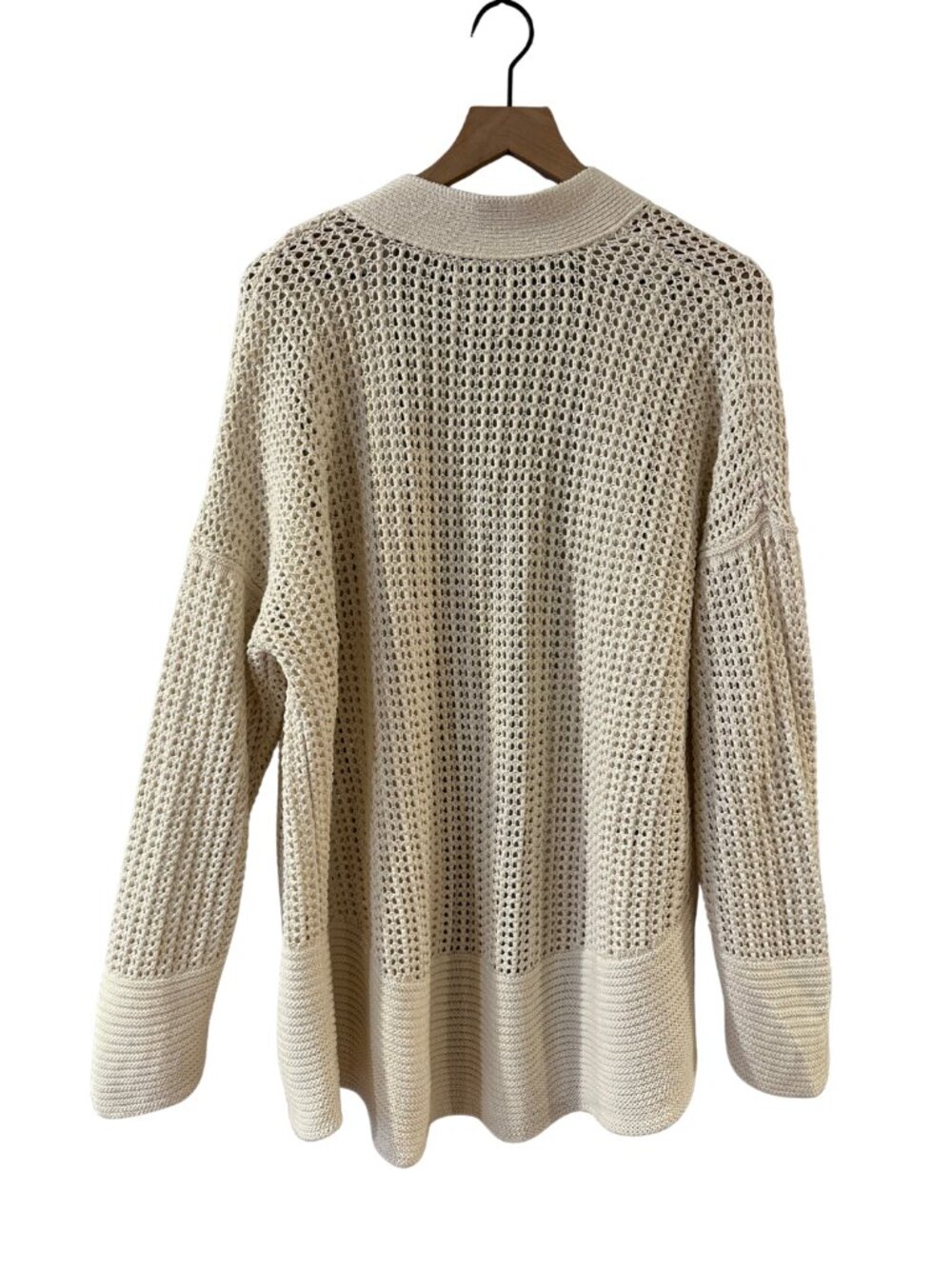 Abercrombie Cream 100% Cotton Open Front Knit Oversized Cardigan Sweater- size L - Picture 2 of 10